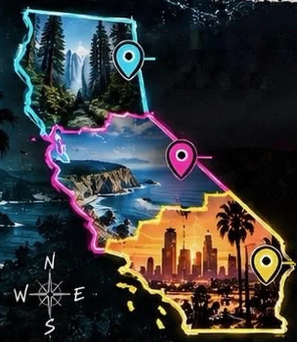Map of California: Northern California, the Central Coast and Los Angeles